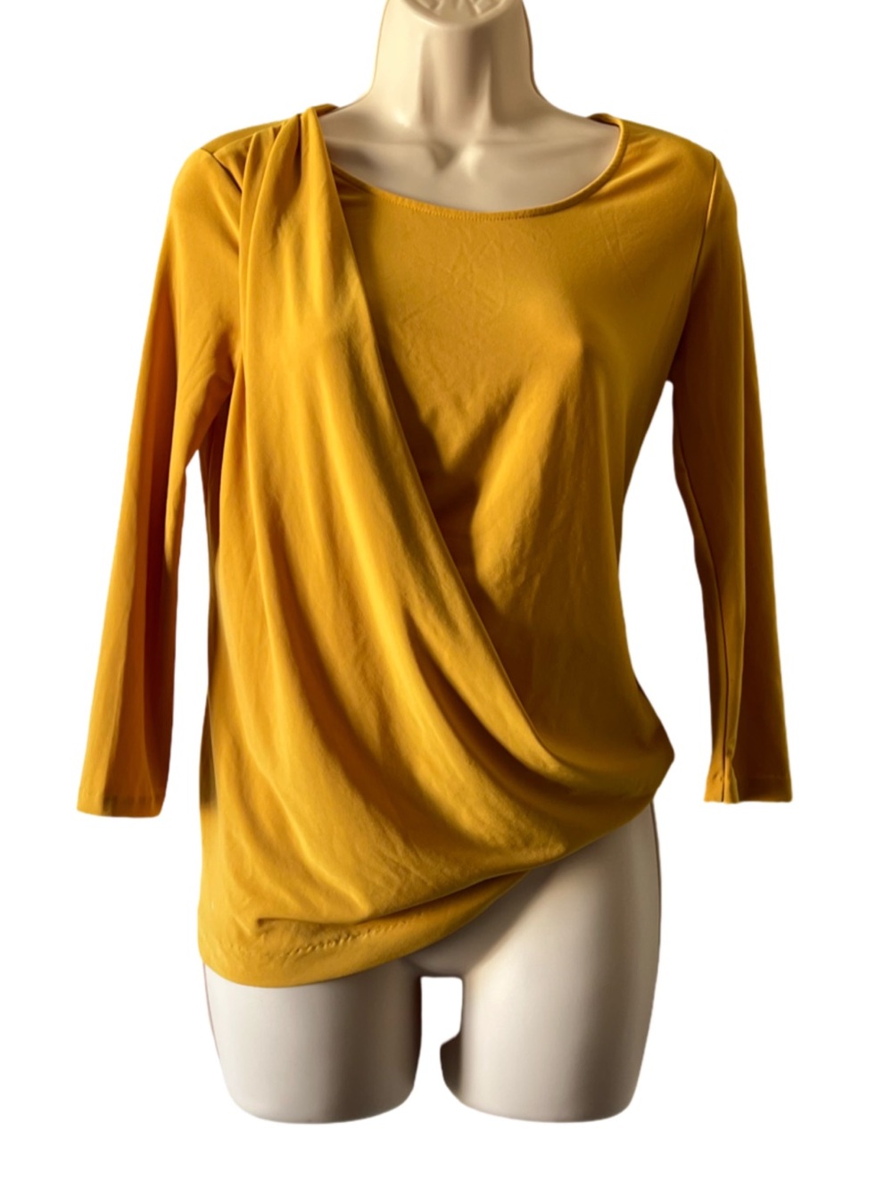 Vince Camuto Mustard Draped Long Sleeve Tee
